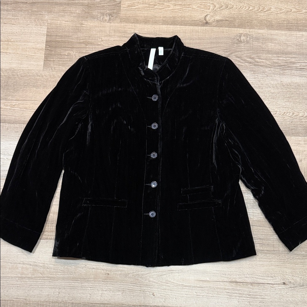 Elegant Debra DeRoo Black Brushed Velvet Women's Jacket, Size Large
